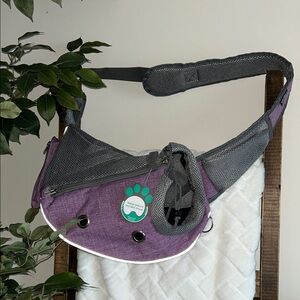 Gray and Purple Dog Carrier Sling